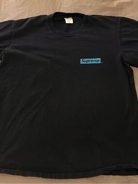 Supreme Black Short Sleeve Tee with Teal Logo